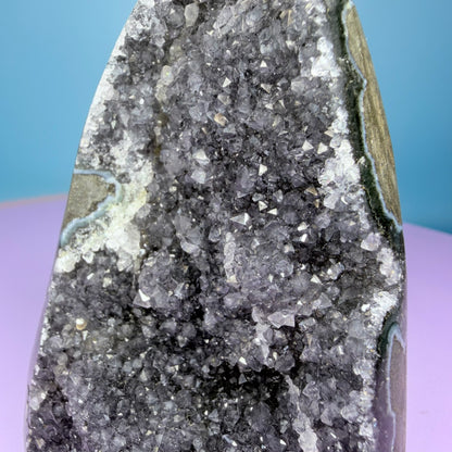 Black Amethyst Small Semi-Polished Cluster Freeform with Agate (Video)