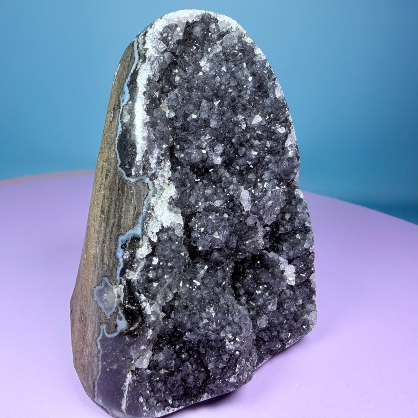 Black Amethyst Small Semi-Polished Cluster Freeform with Agate (Video)