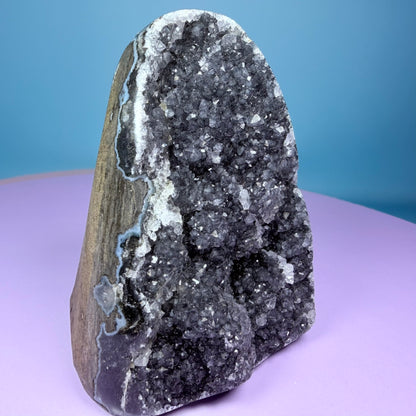 Black Amethyst Small Semi-Polished Cluster Freeform with Agate (Video)