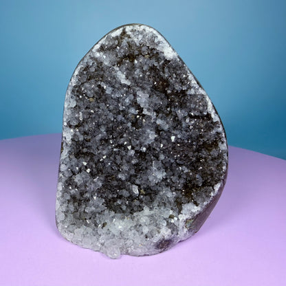 Black Amethyst Small Semi-Polished Cluster Freeform with Agate (Video)