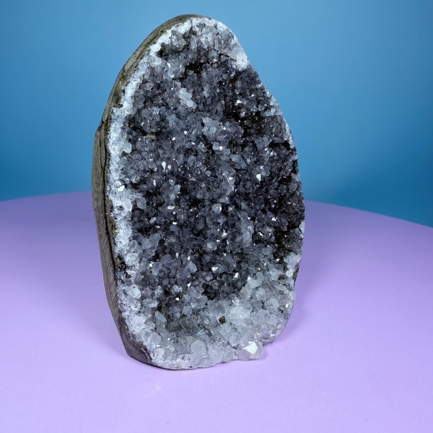 Black Amethyst Small Semi-Polished Cluster Freeform with Agate (Video)
