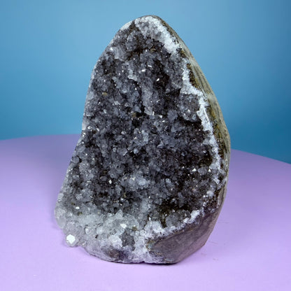 Black Amethyst Small Semi-Polished Cluster Freeform with Agate (Video)