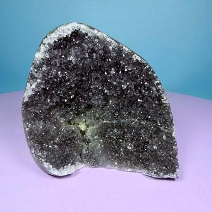 Black Amethyst Small Semi-Polished Cluster Freeform with Agate (Video)