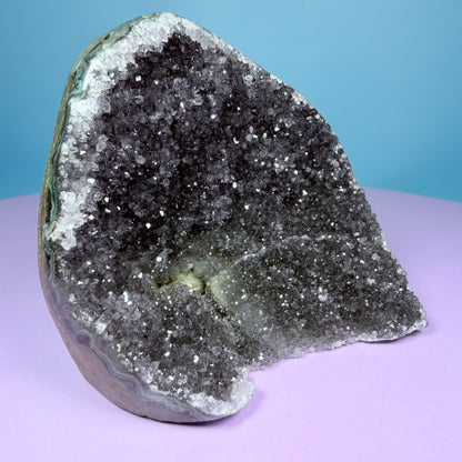 Black Amethyst Small Semi-Polished Cluster Freeform with Agate (Video)