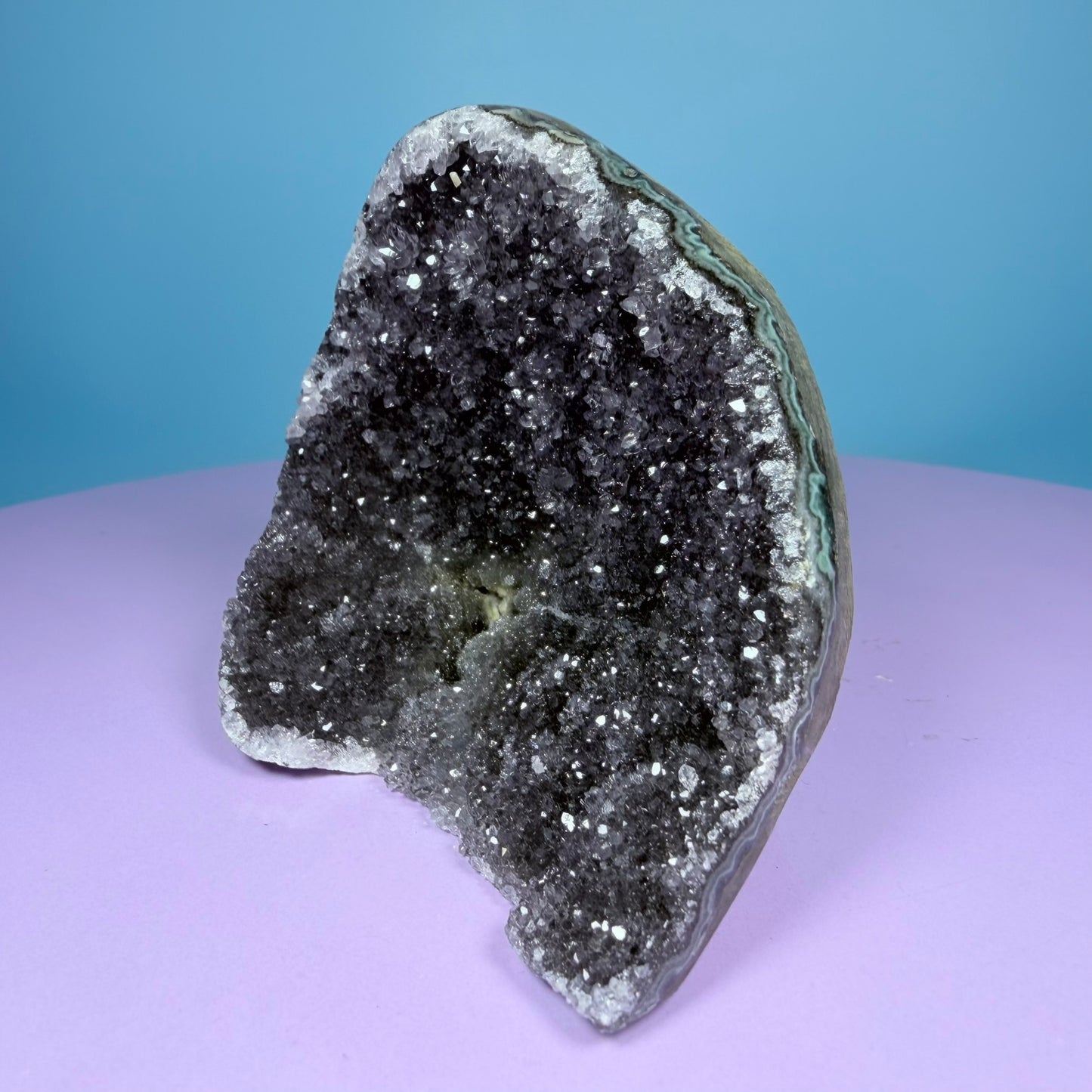 Black Amethyst Small Semi-Polished Cluster Freeform with Agate (Video)