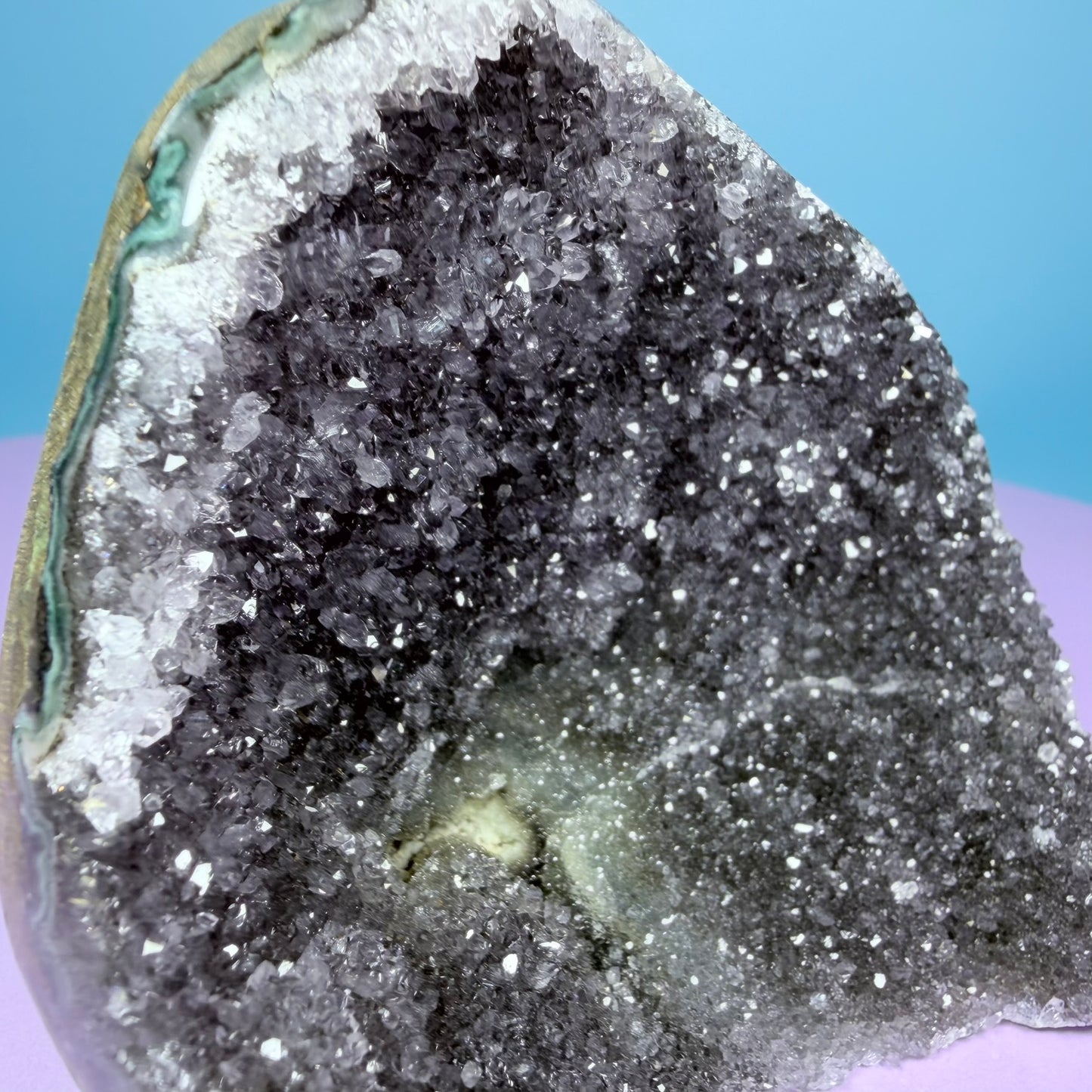 Black Amethyst Small Semi-Polished Cluster Freeform with Agate (Video)