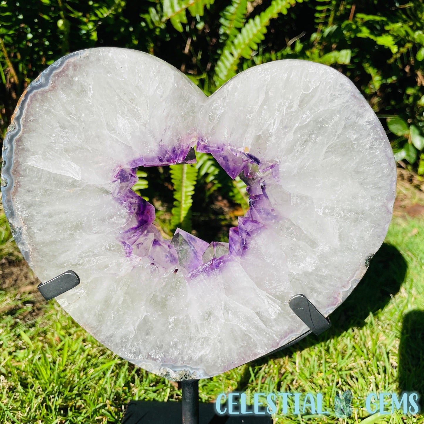 Amethyst Geode Heart XL Carving on Metal Stand (Video)