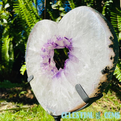 Amethyst Geode Heart XL Carving on Metal Stand (Video)