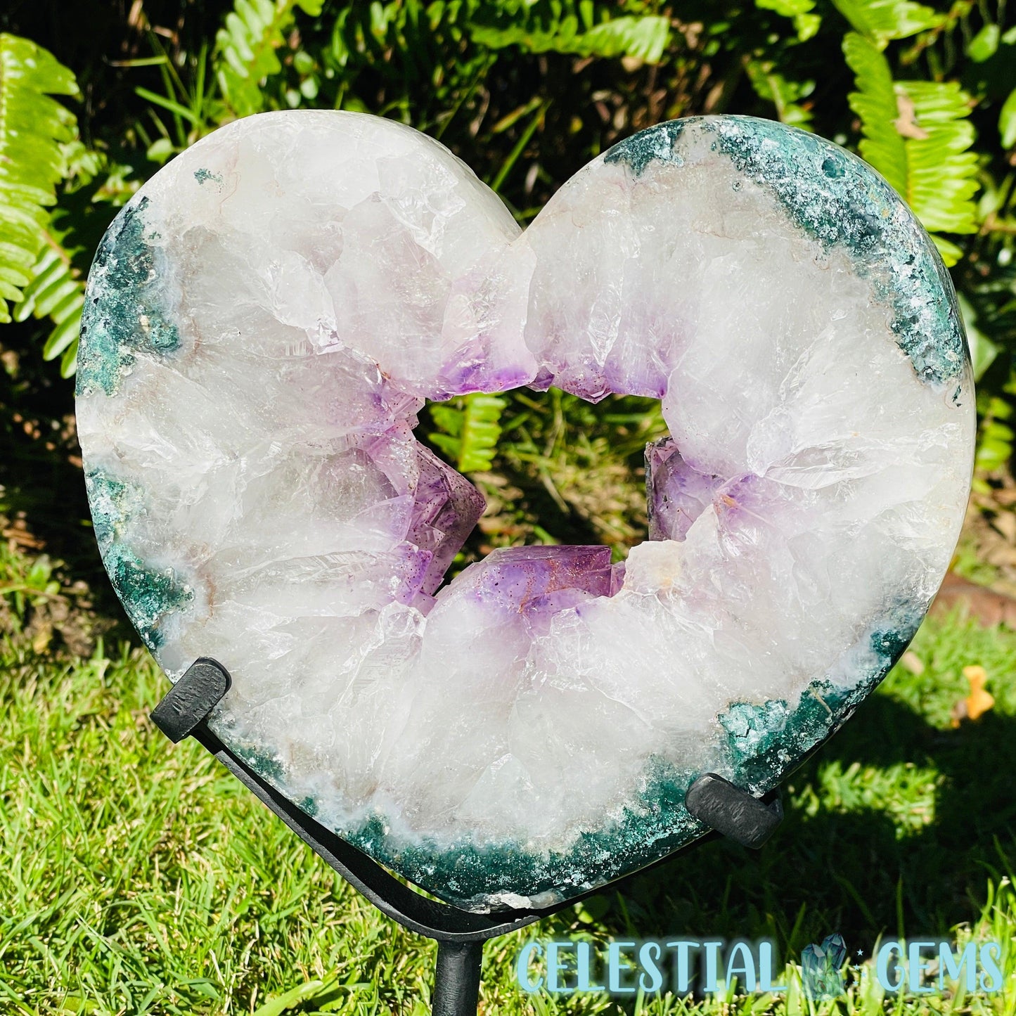 Amethyst Geode Heart XL Carving on Metal Stand