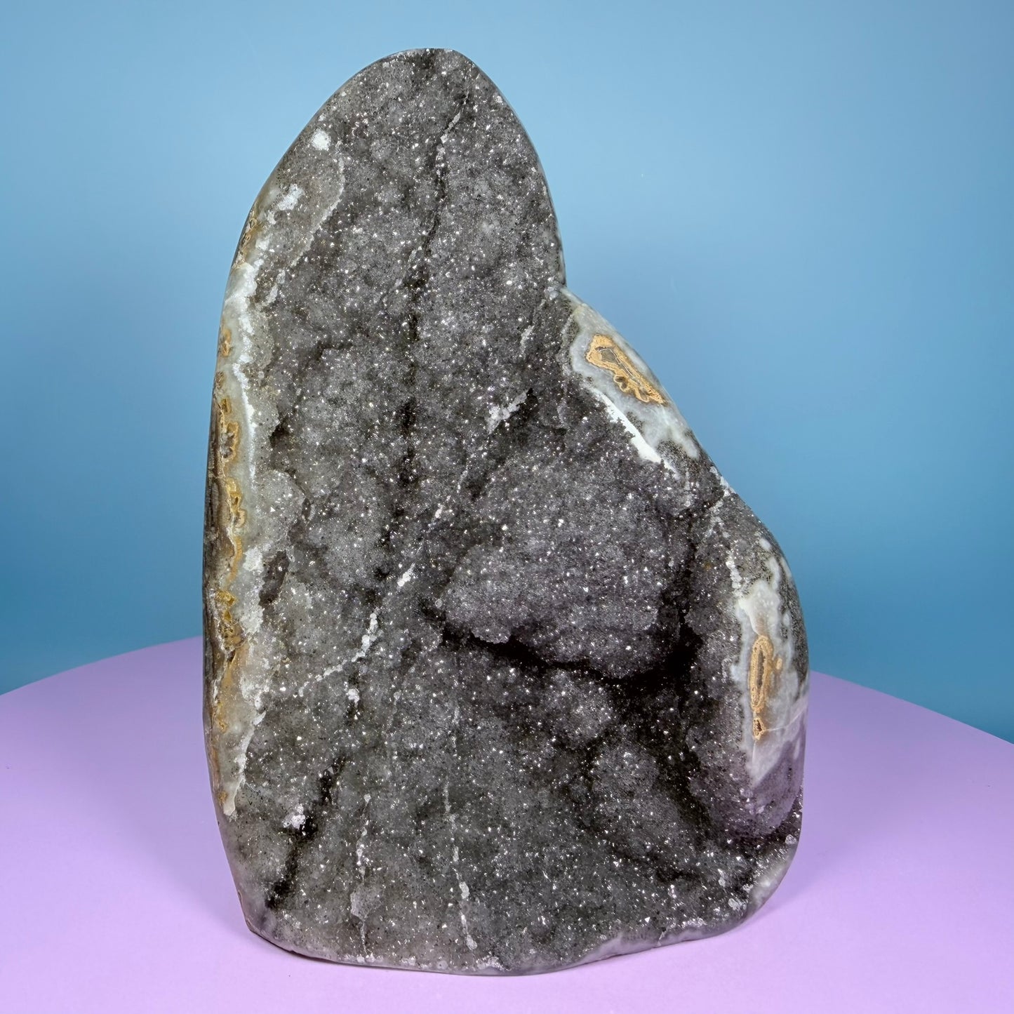 Black Amethyst Large Semi-Polished Cluster Freeform with Agate (Video)