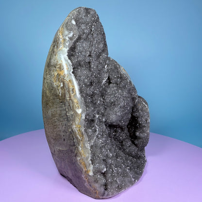 Black Amethyst Large Semi-Polished Cluster Freeform with Agate (Video)