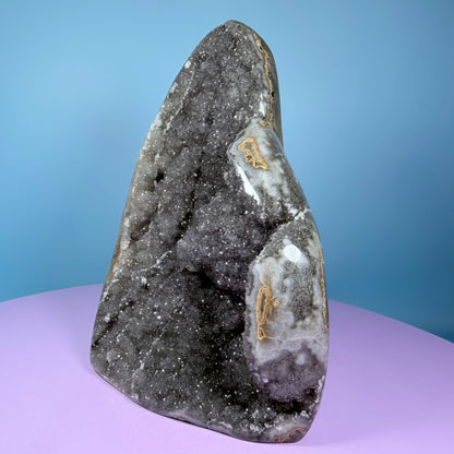 Black Amethyst Large Semi-Polished Cluster Freeform with Agate (Video)