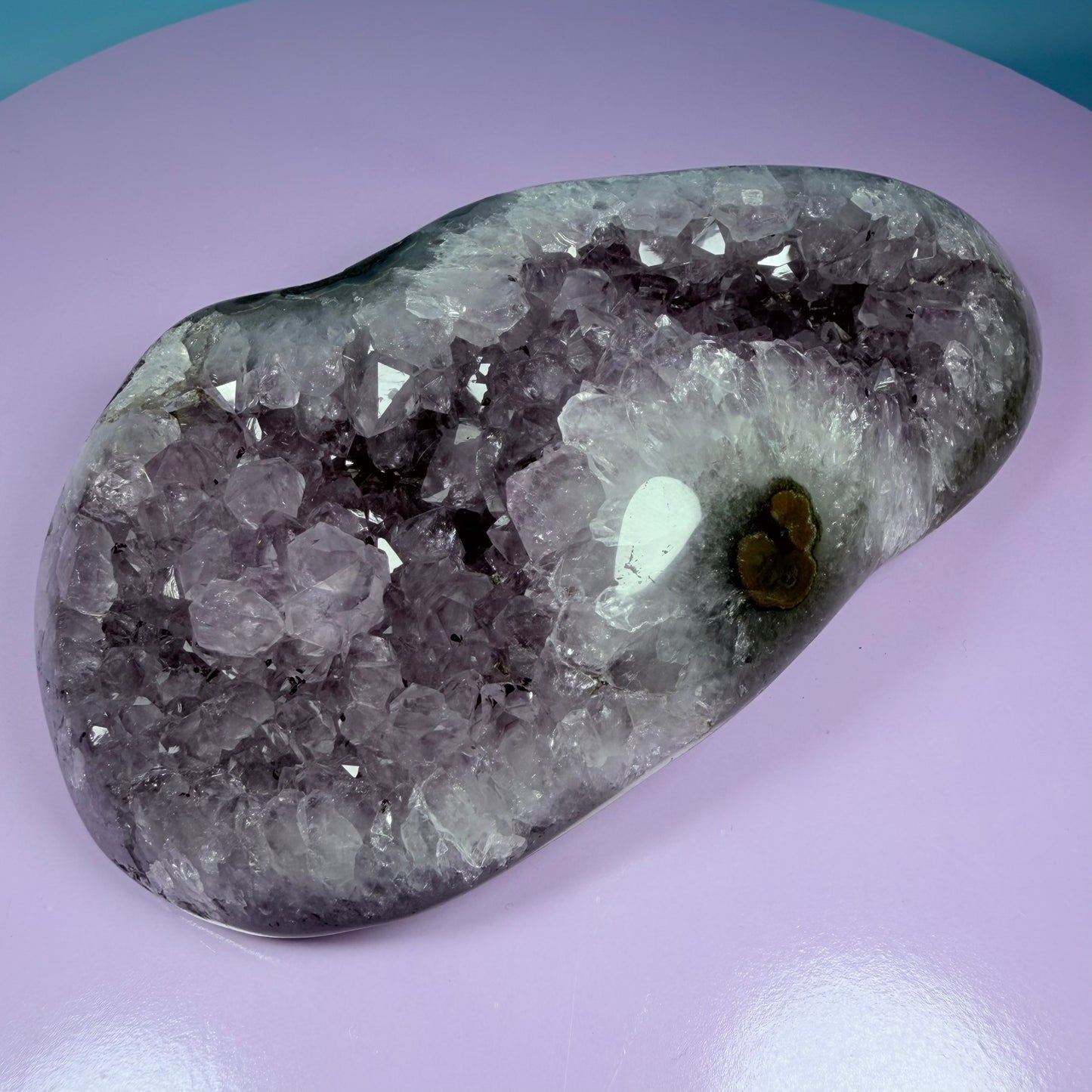Amethyst Large Semi-Polished Geode Freeform with Polished Agate (Video)