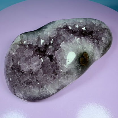 Amethyst Large Semi-Polished Geode Freeform with Polished Agate (Video)