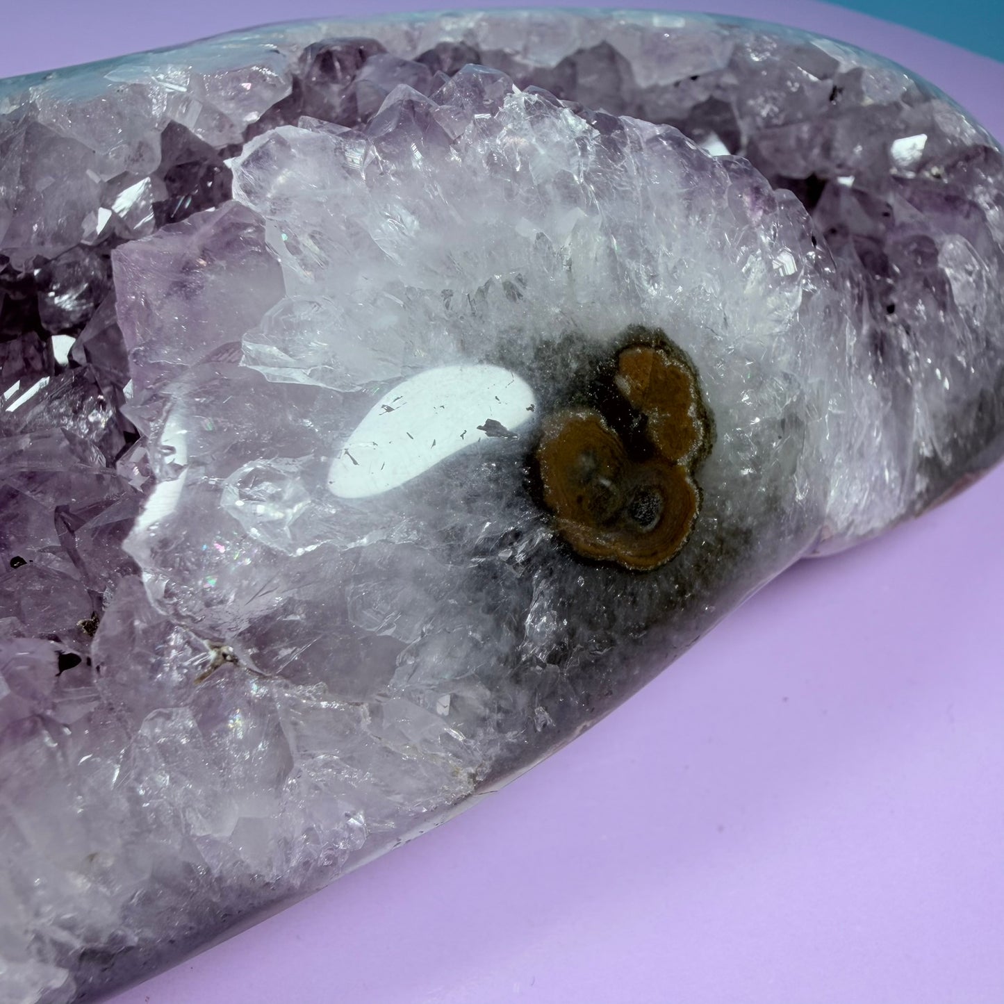 Amethyst Large Semi-Polished Geode Freeform with Polished Agate (Video)