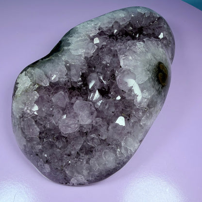 Amethyst Large Semi-Polished Geode Freeform with Polished Agate (Video)
