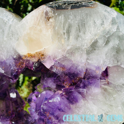 Amethyst, Cacoxenite + UV Calcite Geode Heart XXL Carving on Metal Stand (Video)