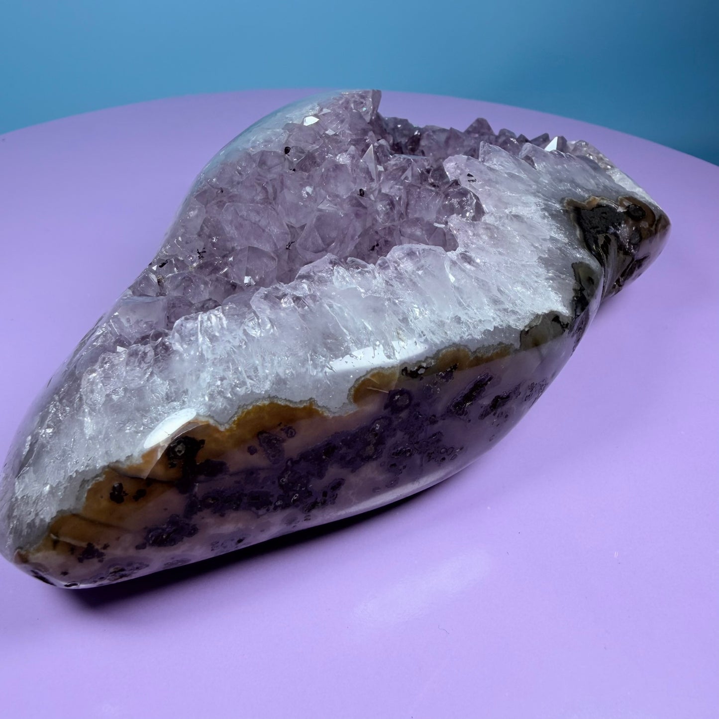 Amethyst Large Semi-Polished Geode Freeform with Polished Agate (Video)