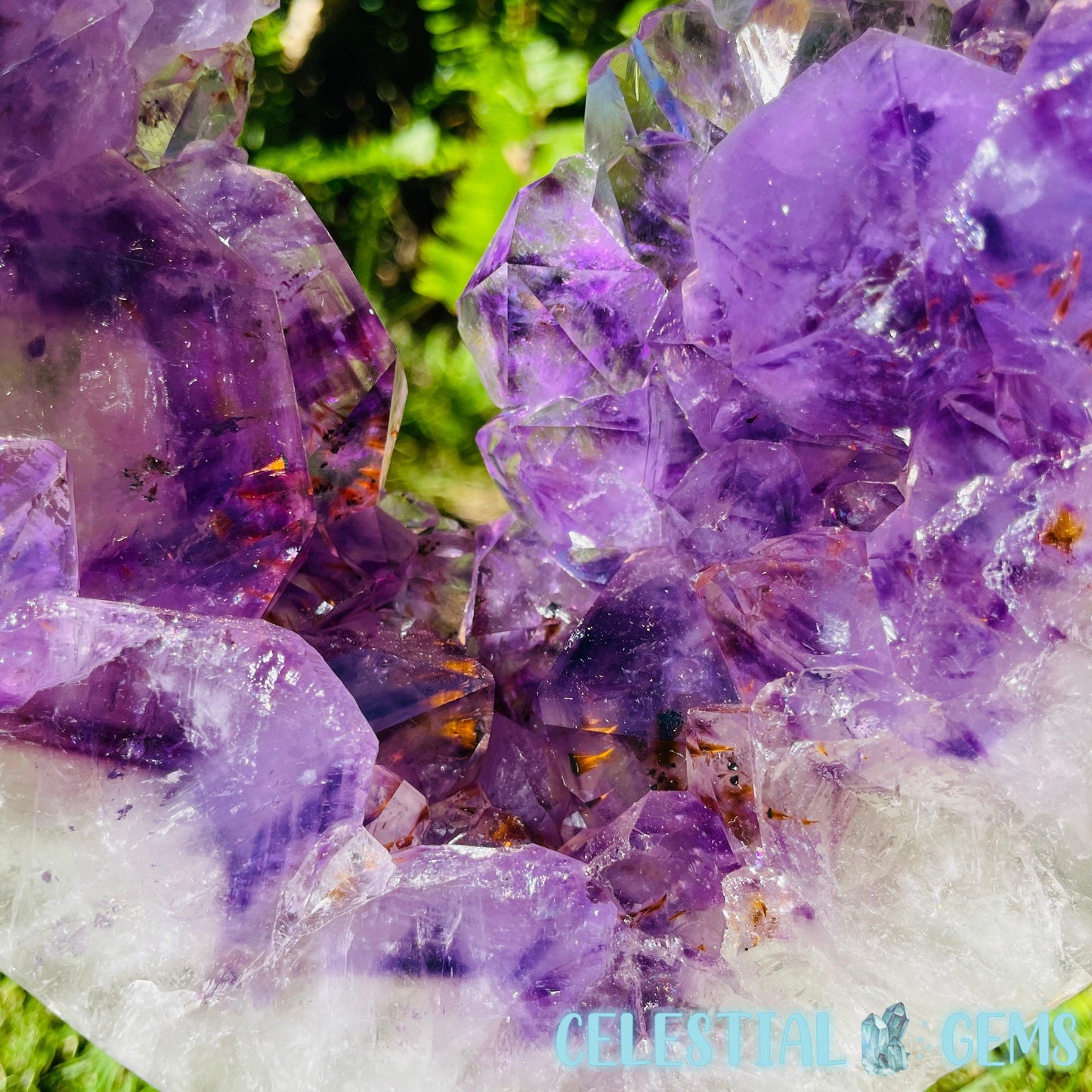 Amethyst, Cacoxenite + UV Calcite Geode Heart XXL Carving on Metal Stand (Video)