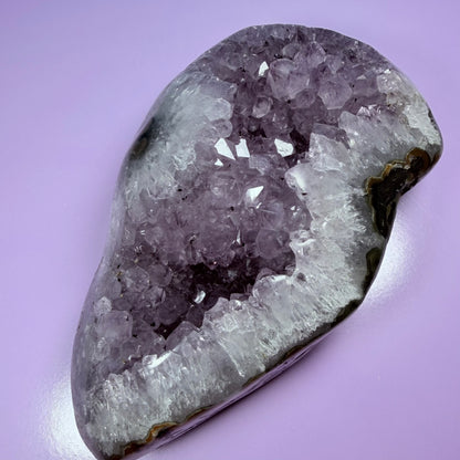 Amethyst Large Semi-Polished Geode Freeform with Polished Agate (Video)