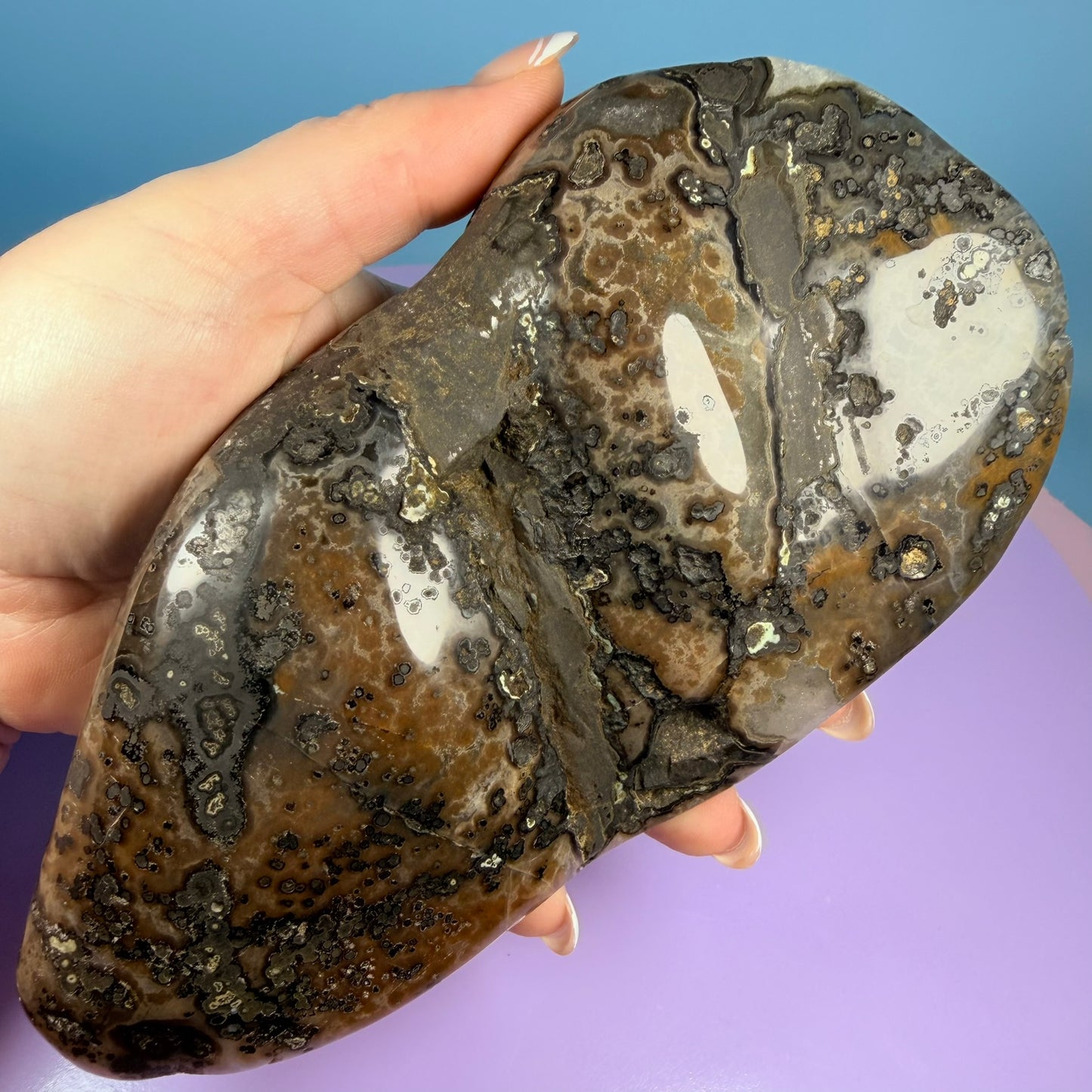 Amethyst Large Semi-Polished Geode Freeform with Polished Agate (Video)
