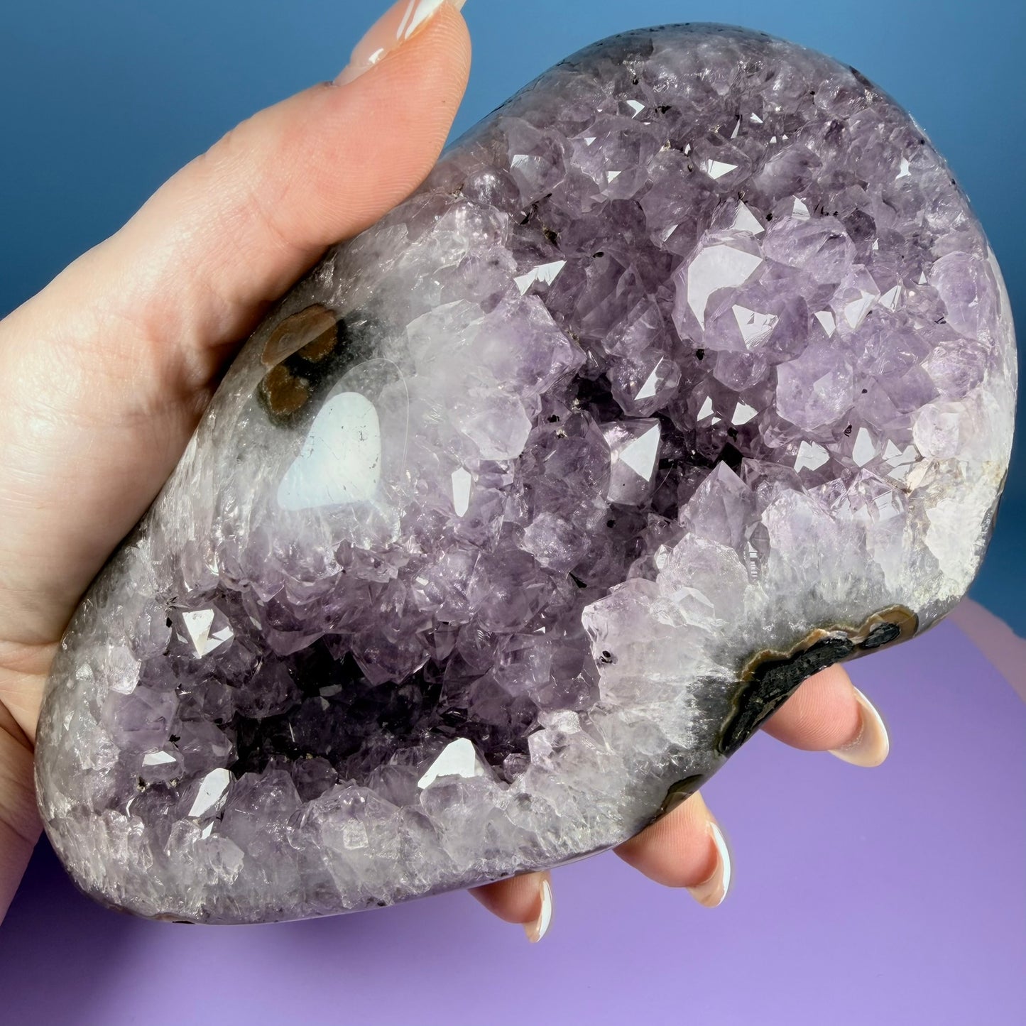 Amethyst Large Semi-Polished Geode Freeform with Polished Agate (Video)