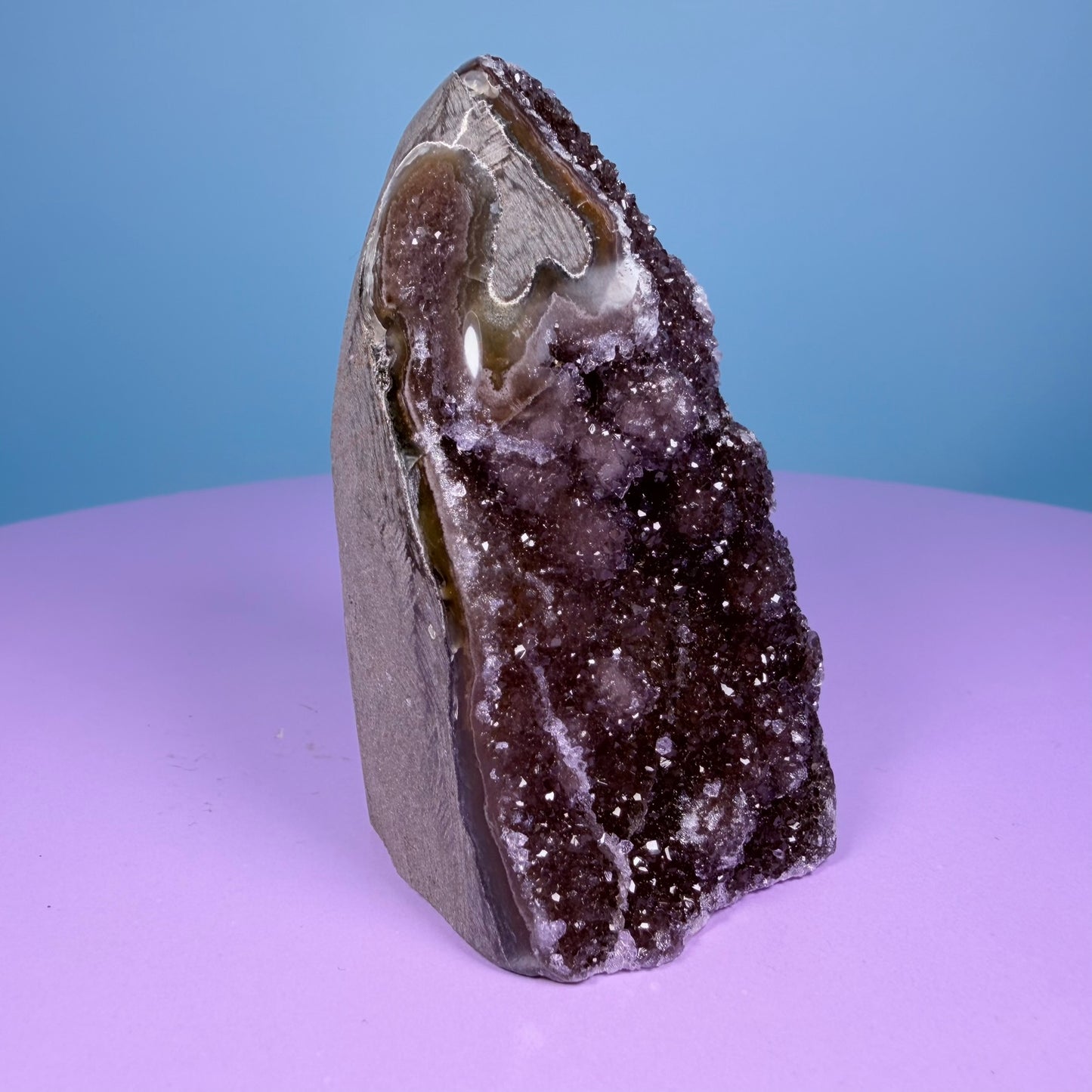 Berry Rainbow Amethyst Small Semi-Polished Cluster Freeform with Agate (Video)