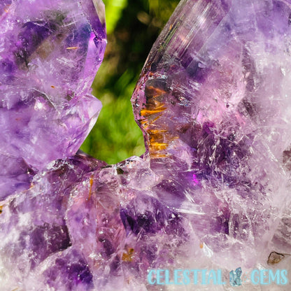 Amethyst, Cacoxenite + UV Calcite Geode Heart XXL Carving on Metal Stand (Video)