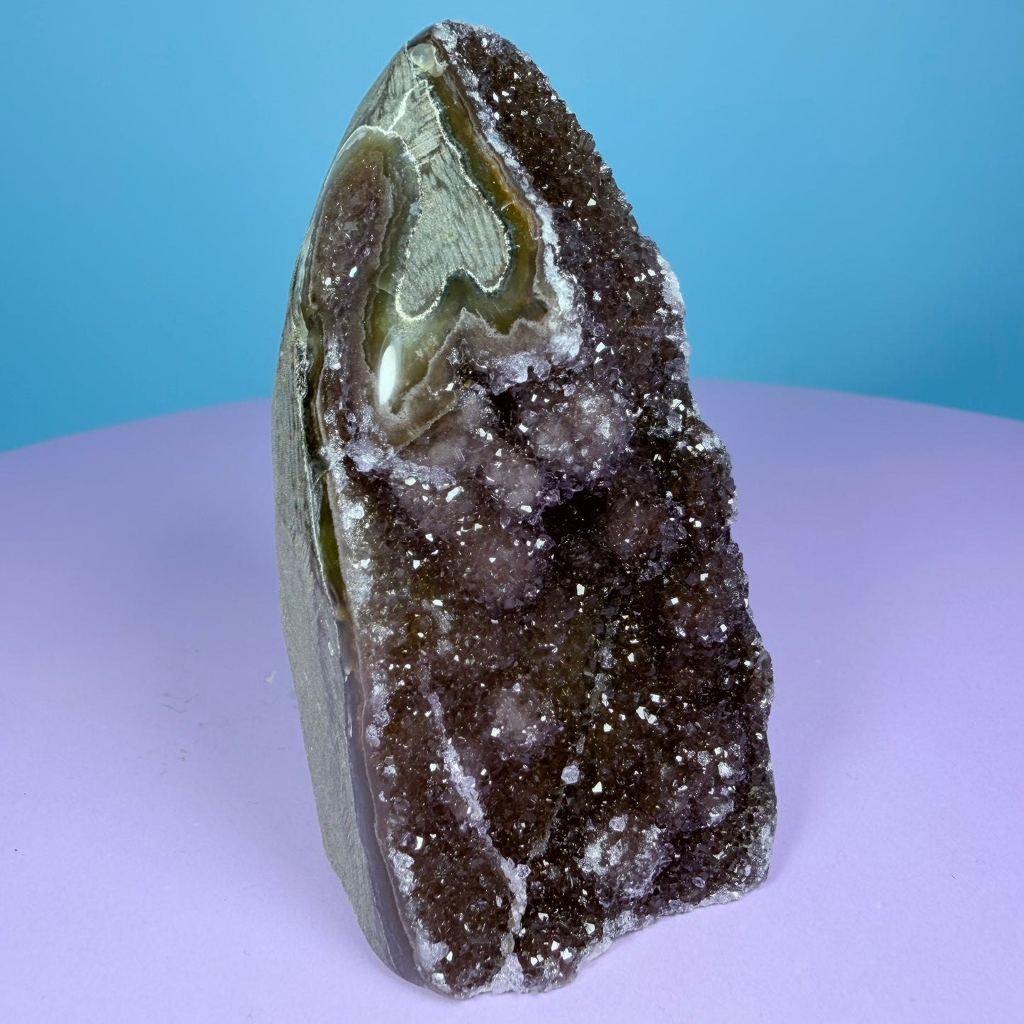 Berry Rainbow Amethyst Small Semi-Polished Cluster Freeform with Agate (Video)