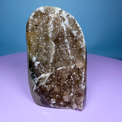 Orange Rainbow Amethyst Small Semi-Polished Cluster Freeform with Agate (Video)