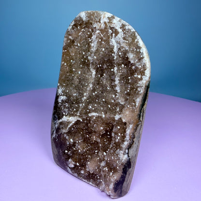 Orange Rainbow Amethyst Small Semi-Polished Cluster Freeform with Agate (Video)