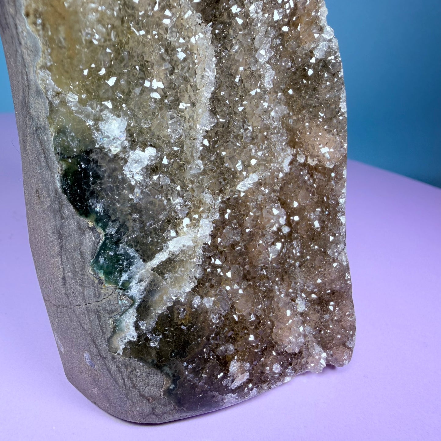 Orange Rainbow Amethyst Small Semi-Polished Cluster Freeform with Agate (Video)