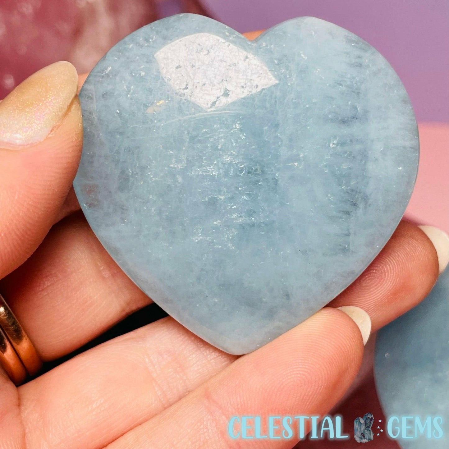 Aquamarine Heart Medium Carving