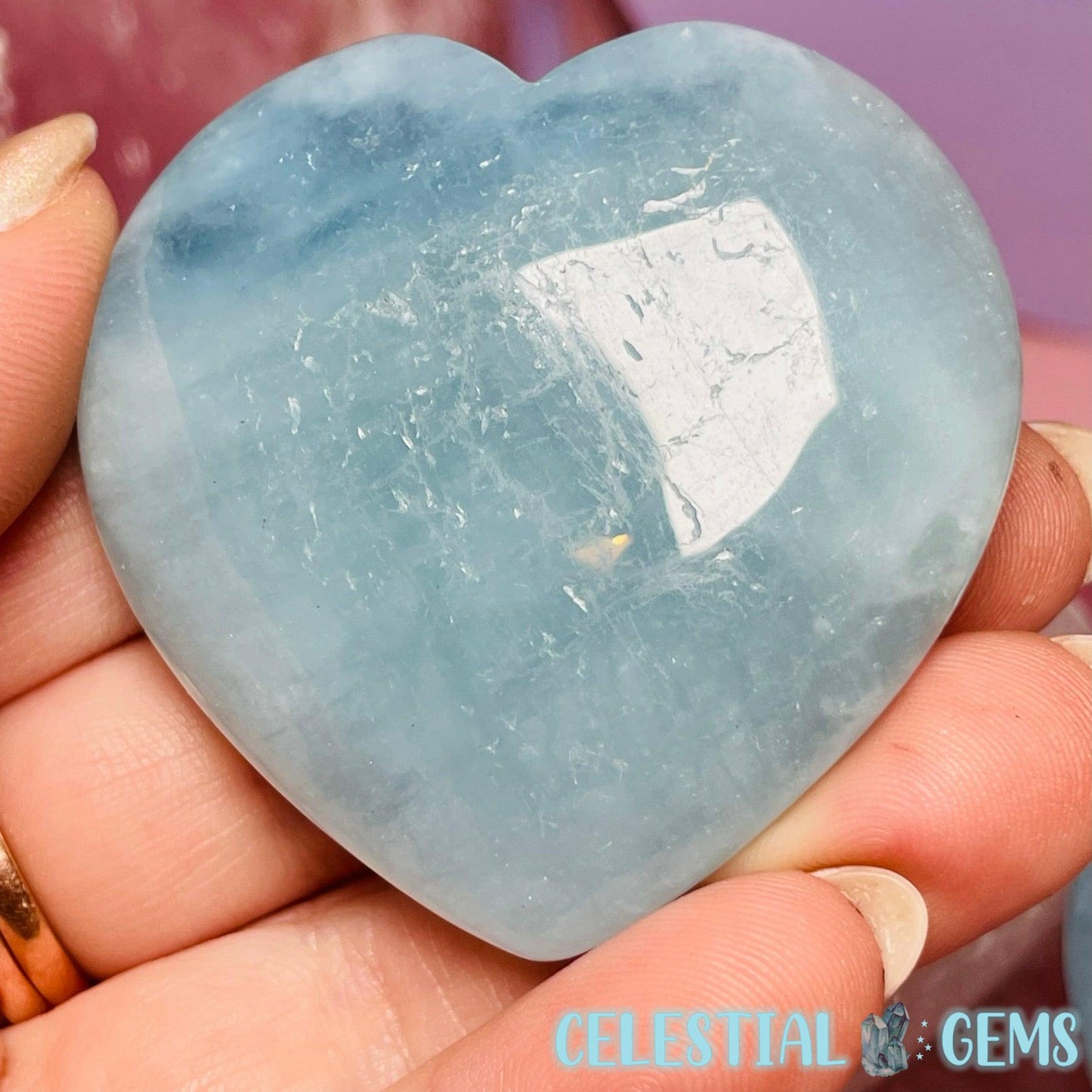 Aquamarine Heart Medium Carving