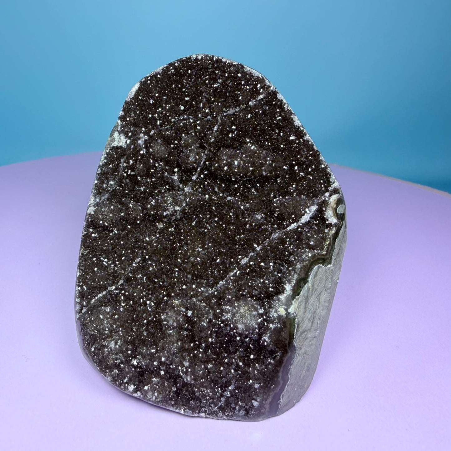 Dark Brown Rainbow Amethyst Medium Semi-Polished Cluster Freeform with Agate (Video)