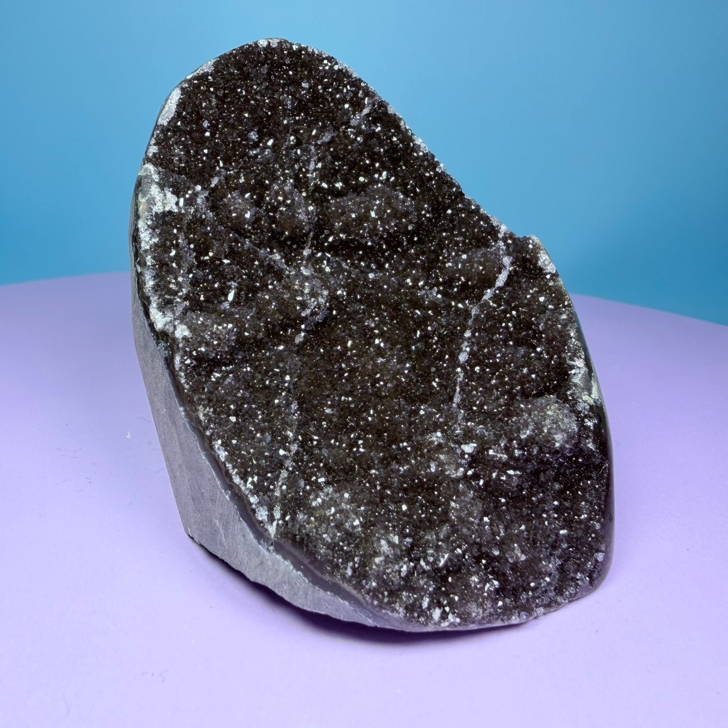 Dark Brown Rainbow Amethyst Medium Semi-Polished Cluster Freeform with Agate (Video)