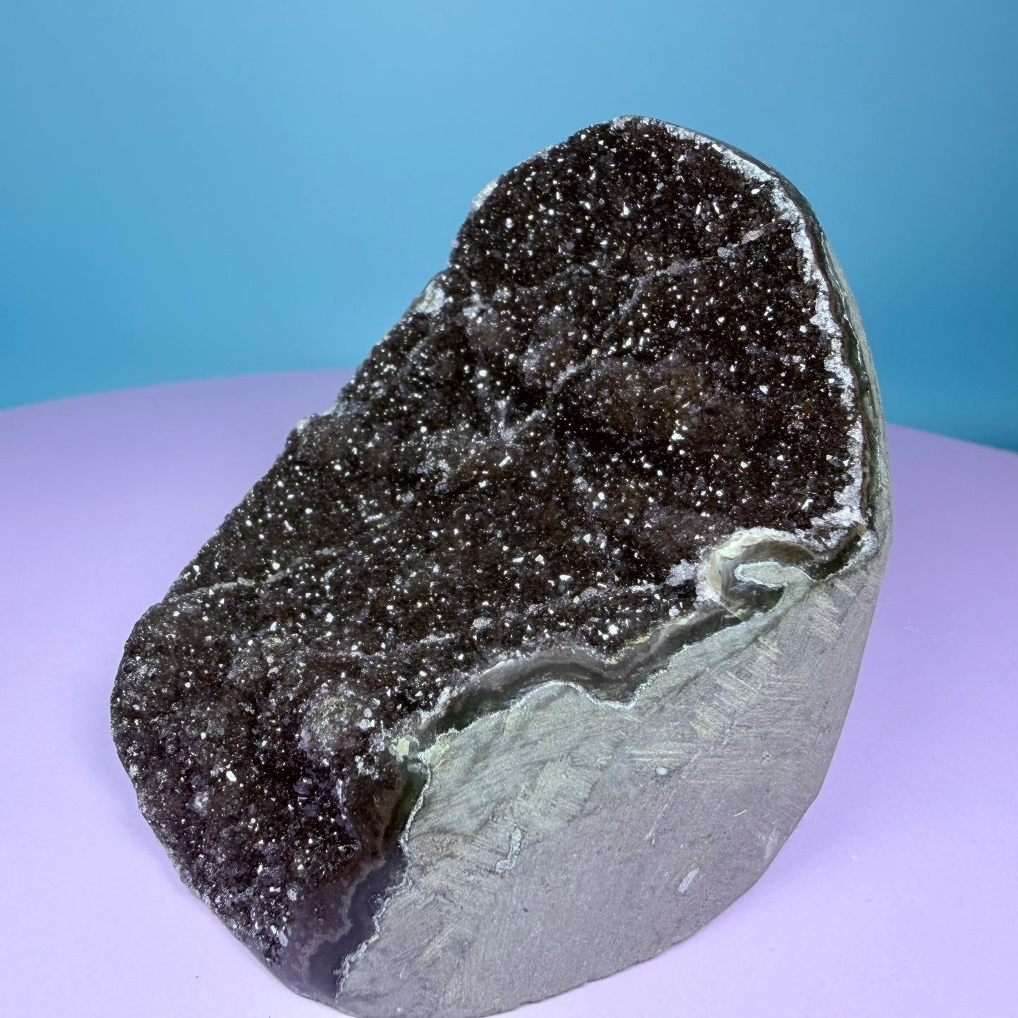 Dark Brown Rainbow Amethyst Medium Semi-Polished Cluster Freeform with Agate (Video)