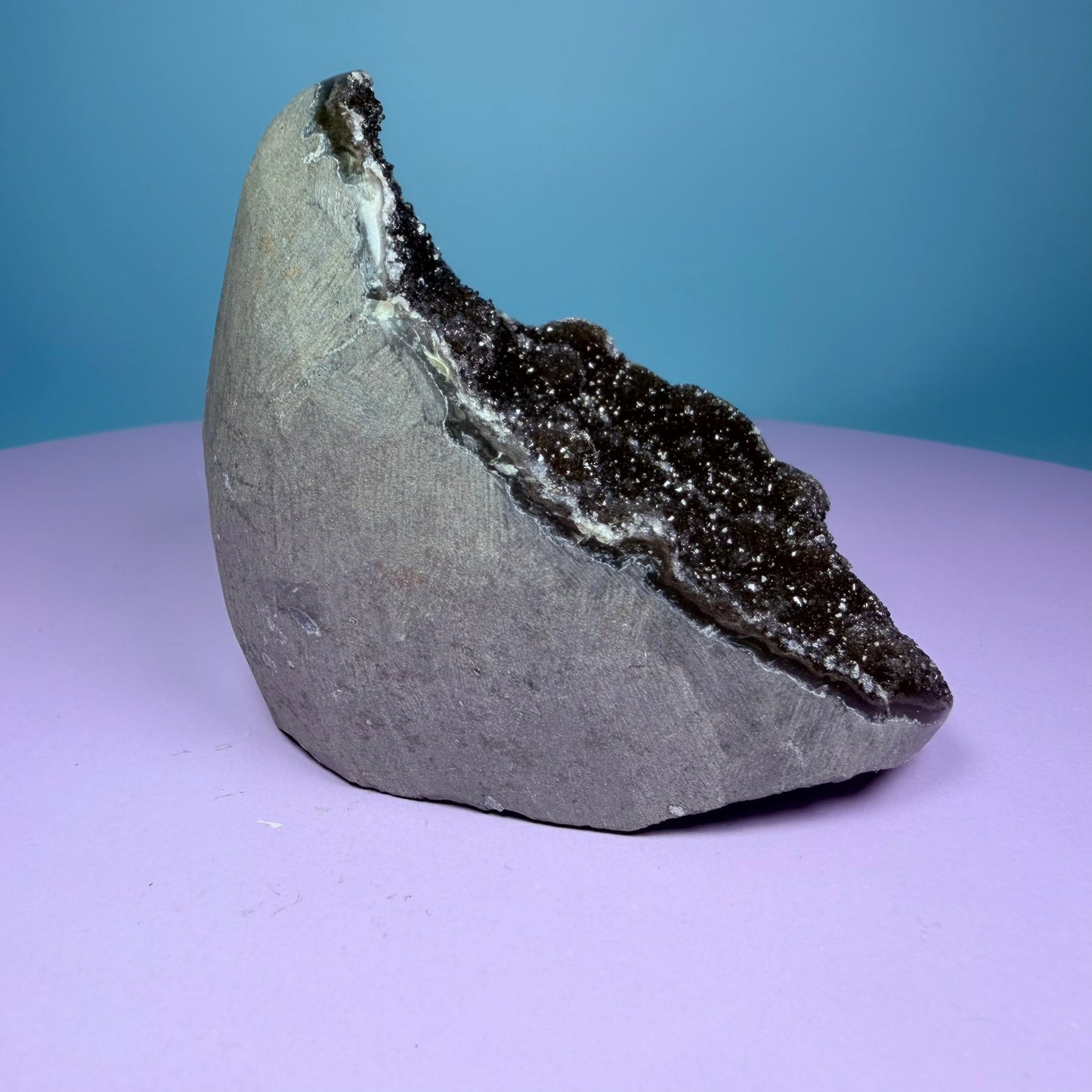 Dark Brown Rainbow Amethyst Medium Semi-Polished Cluster Freeform with Agate (Video)