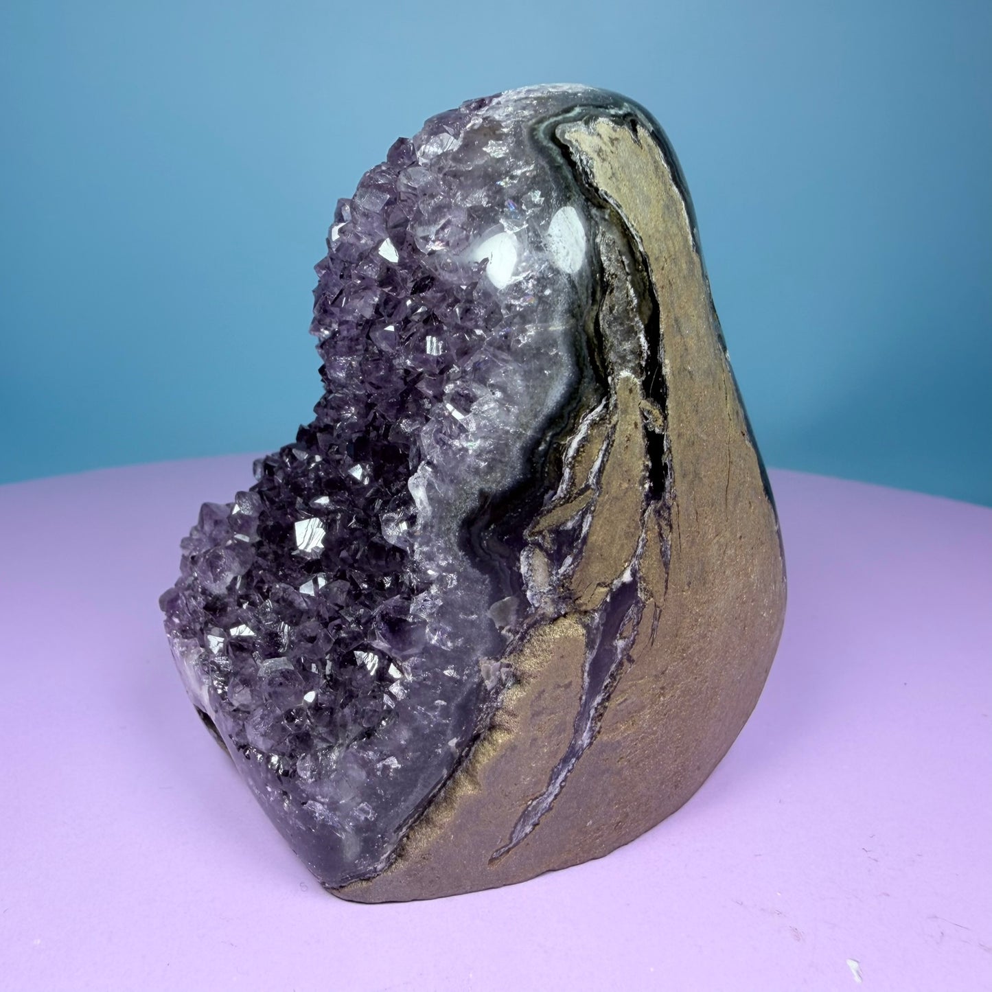 Amethyst Small Semi-Polished Cluster Freeform with Agate (Video)
