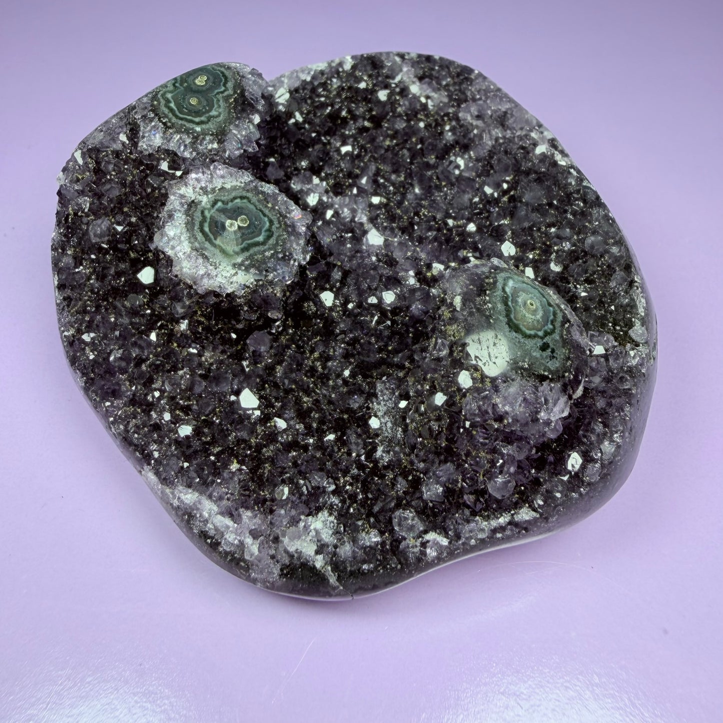 Amethyst Small Semi-Polished Cluster Freeform with Polished Agate Stalactites (Video)