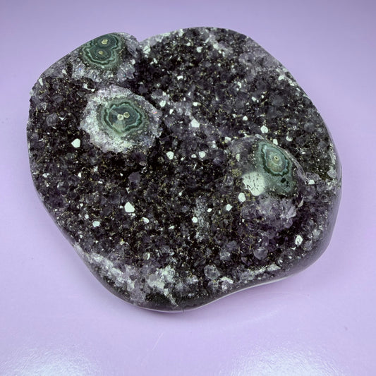 Amethyst Small Semi-Polished Cluster Freeform with Polished Agate Stalactites (Video)