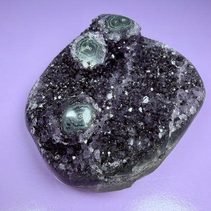 Amethyst Small Semi-Polished Cluster Freeform with Polished Agate Stalactites (Video)