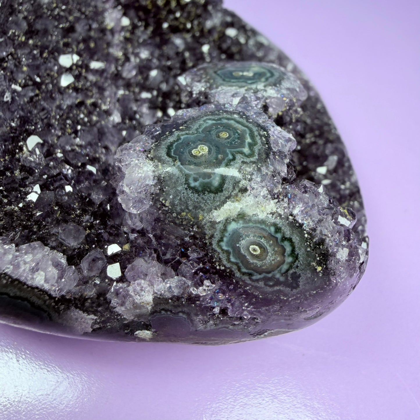 Amethyst Small Semi-Polished Cluster Freeform with Polished Agate Stalactites (Video)