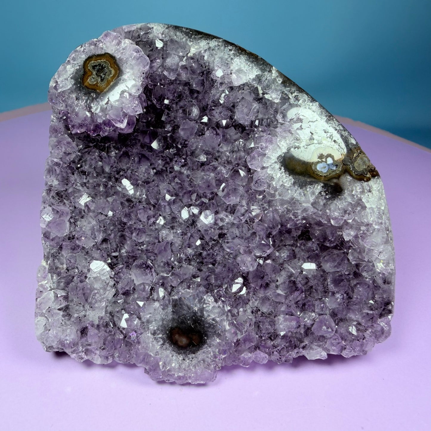 Amethyst Medium Semi-Polished Cluster Freeform with Polished Agate Stalactites (Video)