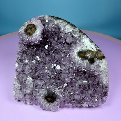 Amethyst Medium Semi-Polished Cluster Freeform with Polished Agate Stalactites (Video)
