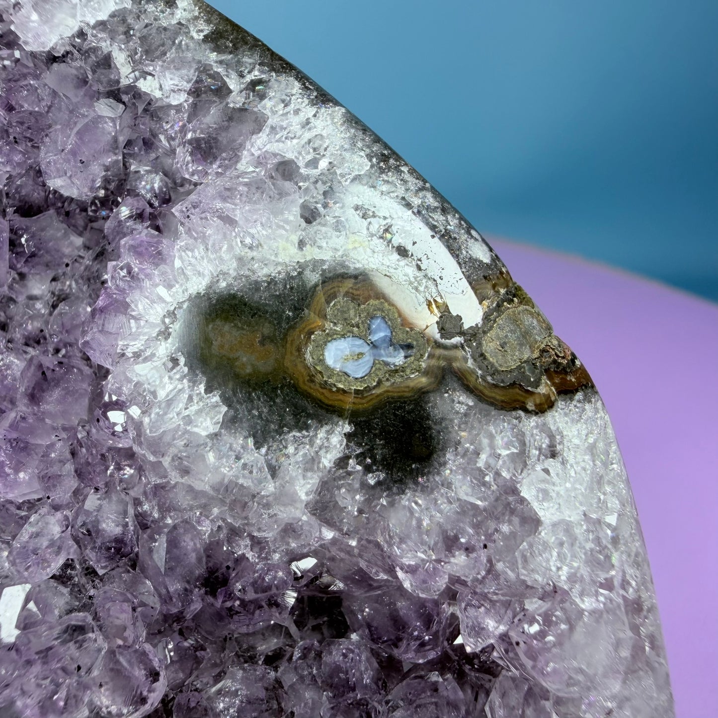 Amethyst Medium Semi-Polished Cluster Freeform with Polished Agate Stalactites (Video)