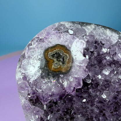 Amethyst Medium Semi-Polished Cluster Freeform with Polished Agate Stalactites (Video)