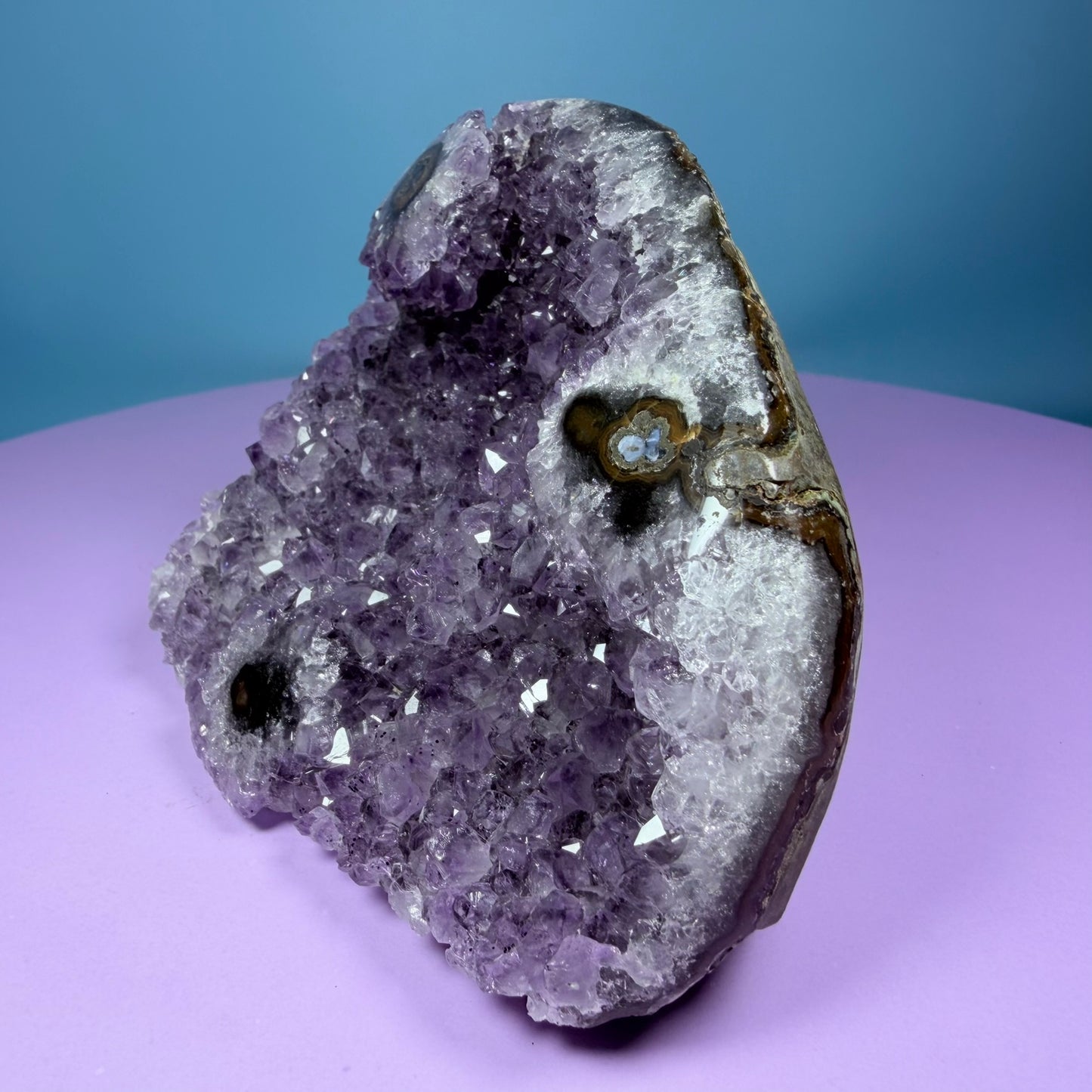 Amethyst Medium Semi-Polished Cluster Freeform with Polished Agate Stalactites (Video)