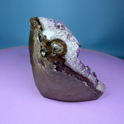 Amethyst Medium Semi-Polished Cluster Freeform with Polished Agate Stalactites (Video)