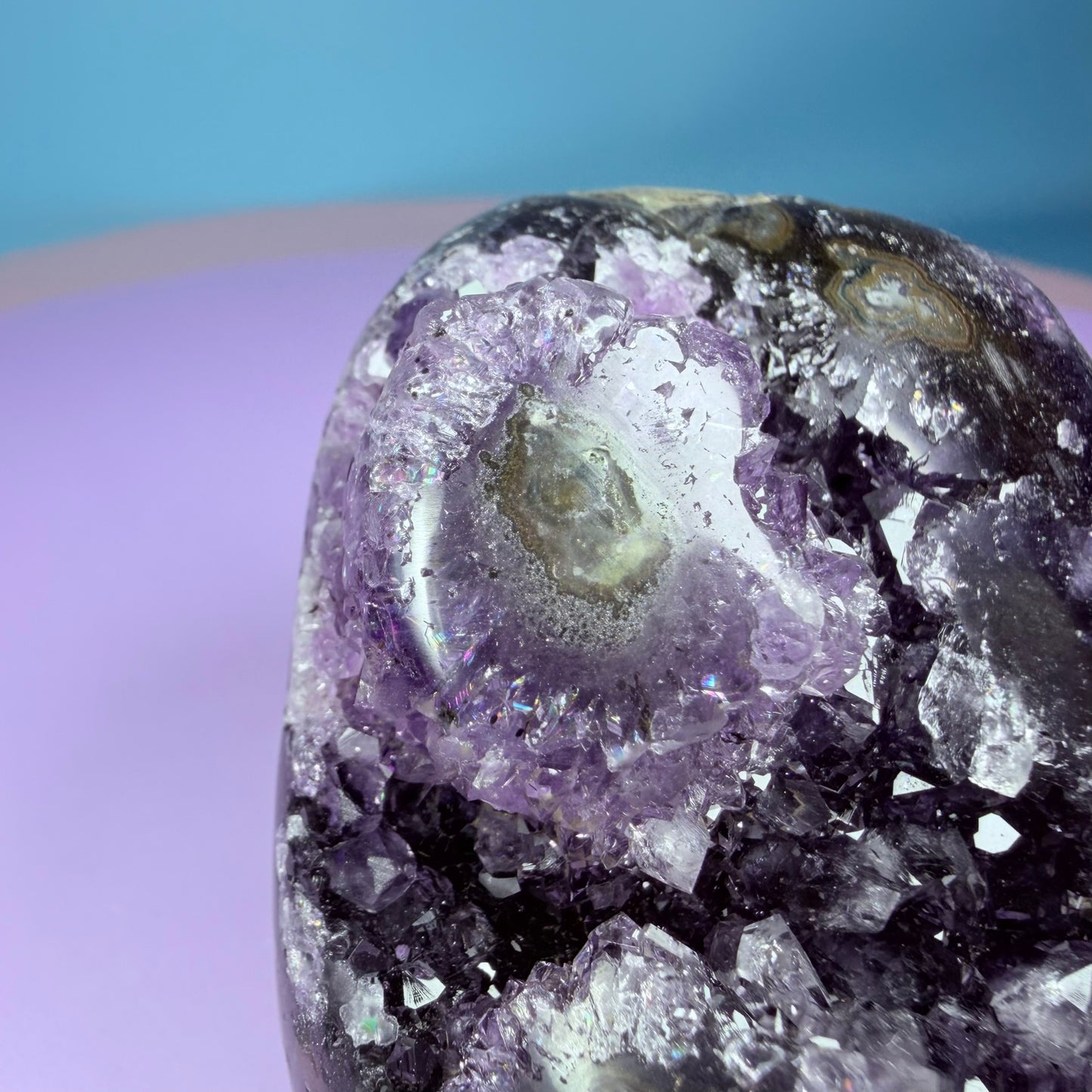 Amethyst Medium Semi-Polished Cluster Freeform with Polished Agate Stalactites (Video)